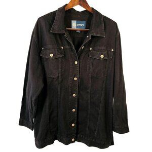 Y2K Avenue Blues Black Denim Jacket Logo Buttons Adjust Hem Womens Plus 18/20